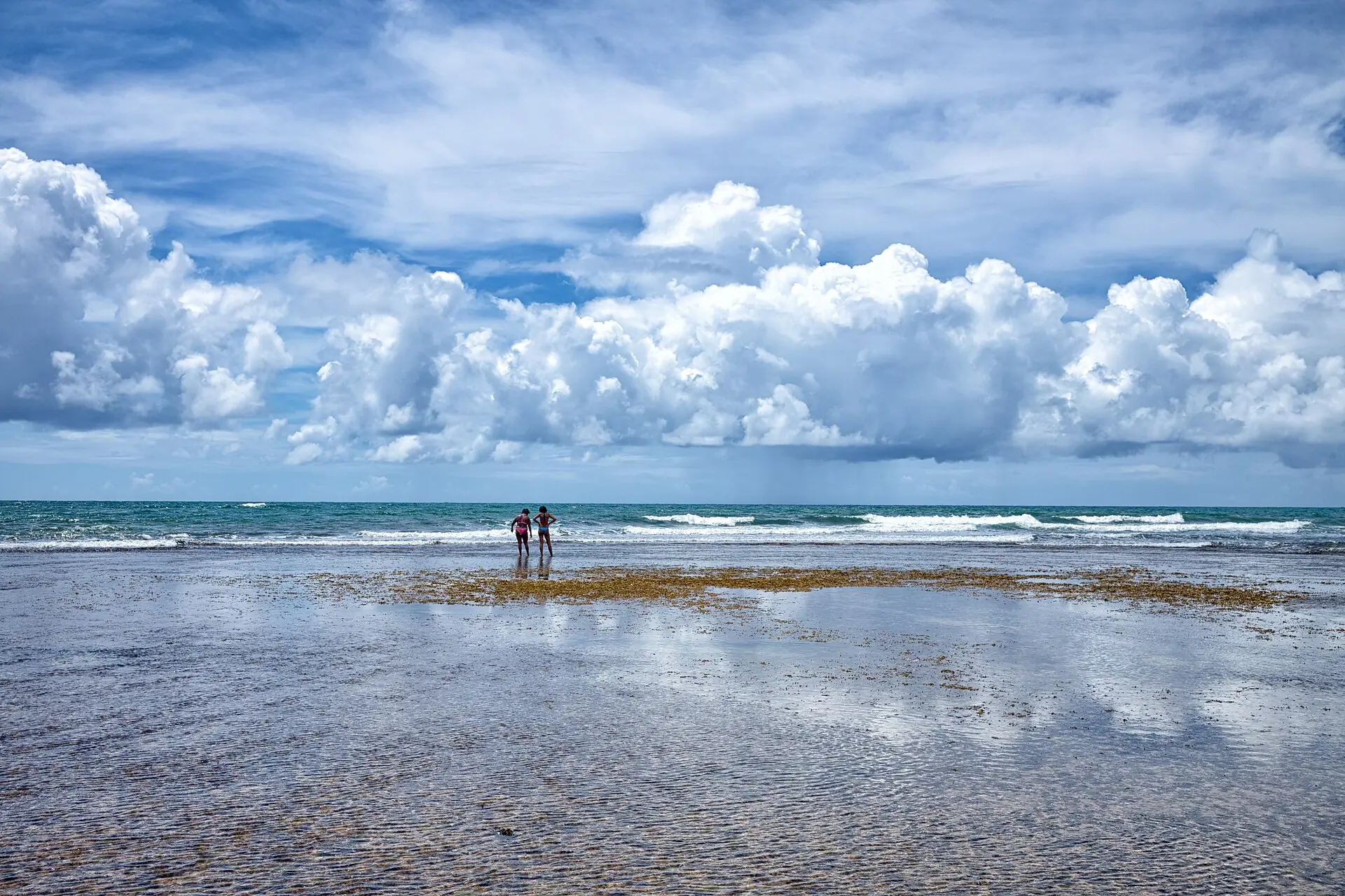 Recife à mostra na maré baixa, na Península de Maraú, Bahia